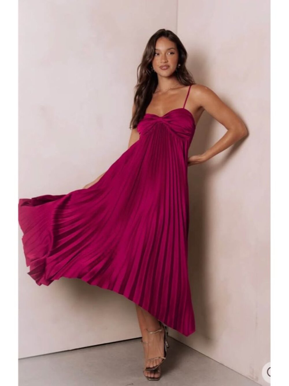 NWT sz 14 Petal & Pup Magenta Vikki Dress Flowy Pleated Satin-Look